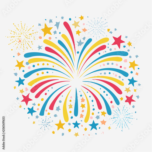 Colorful Fireworks and Stars Illustration