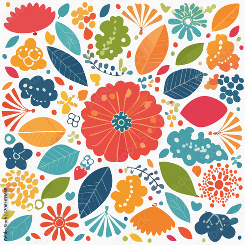 Colorful Floral Pattern with Abstract Shapes