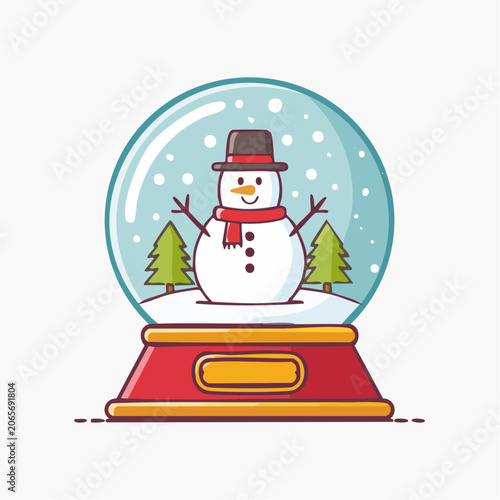 Flat design snow globe with snowman and Christmas trees