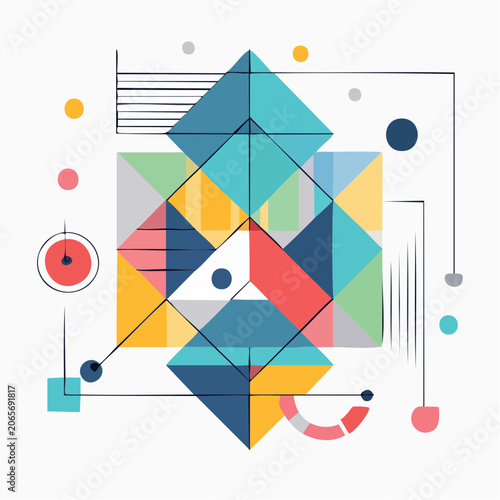 Geometric Abstract Art with Colorful Shapes and Lines