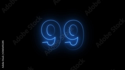 Neon Number 99 Animation with Glowing Electric Light Effect on Dark Background.