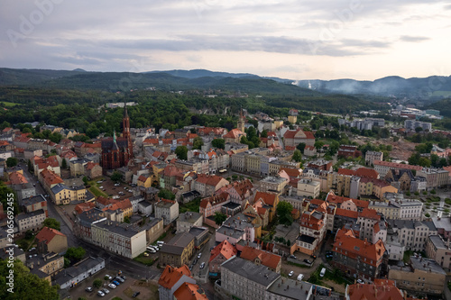 Cuadro en lienzo Aerial panorama of Walbrzych historic town in Lower Silesia, Poland at sunrise