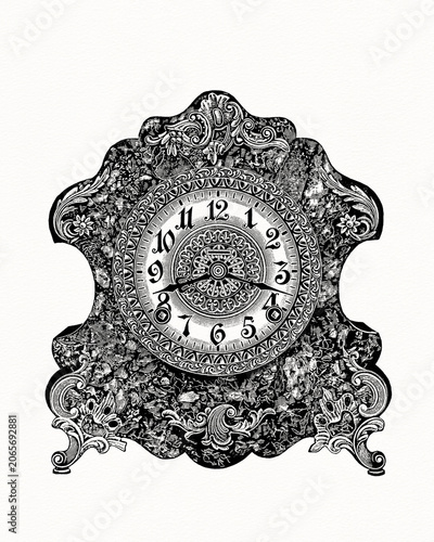 Antique clock illustration isolated on white background