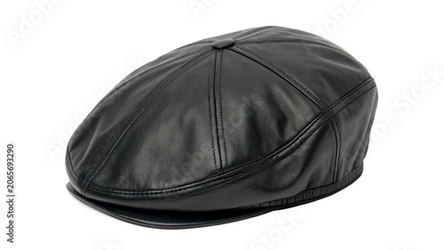 Fotografía Casual black leather flat cap mens vintage headwear isolated on a transparent ba