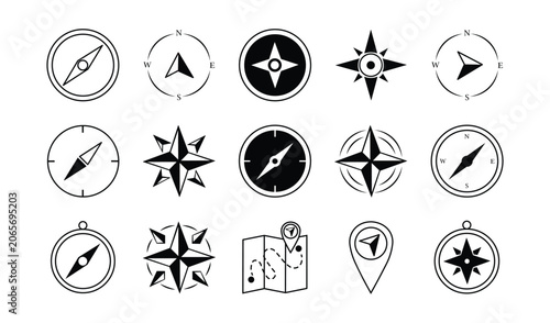 Schilderij op canvas Compass and navigation icons vector set