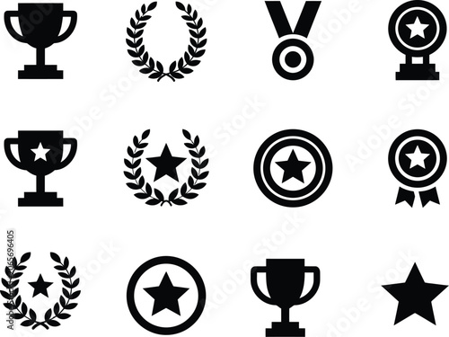 Award vector illustration set trophy medal star achievement