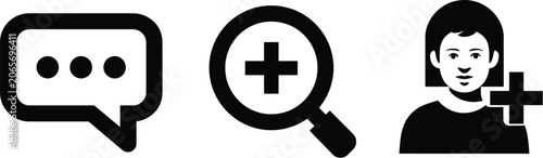 Icons vector set showcasing communication magnifying glass