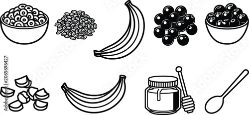 Food vector set featuring fruits bowl orange berry honey