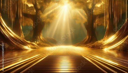 golden scene with light rays effect