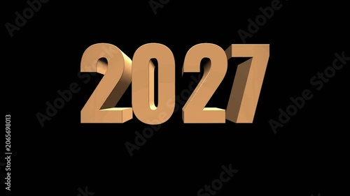3D Golden Year 2027 Text Animation with Glitch Effect. 4K Video