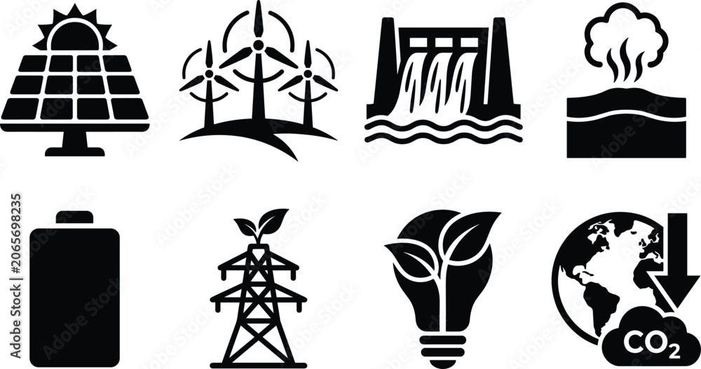 Naklejka premium Renewable Energy and Sustainability Icons Set with Clean Power and Eco Symbols