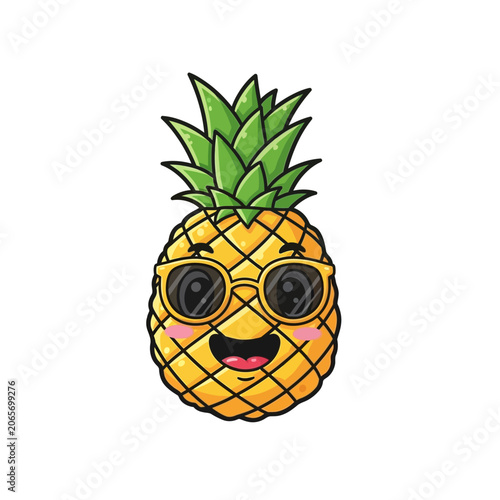 Cool cartoon pineapple character wearing sunglasses