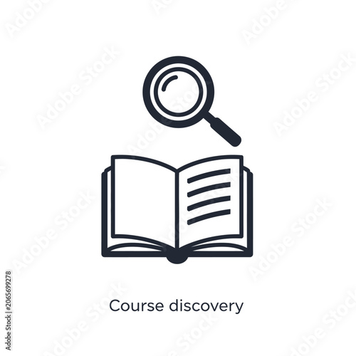 Course discovery icon featuring open book and magnifying glass.