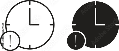 Photos Alarm exclamation icon flat and stroke style pack on white background