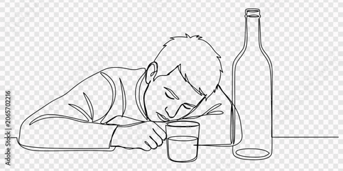 Photos Man with a glass and a bottle of wine one line continuous, transparent background