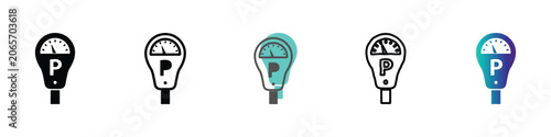 Quadro su tela Collection of parking meter icons in various styles and colors for urban conveni