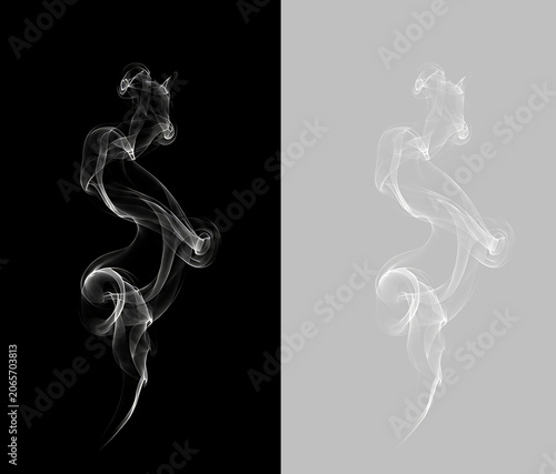 Delicate Transparent Smoke Wisps, Smooth White Vapor Flow Isolated on Black Background, Atmospheric Overlay Element Pack