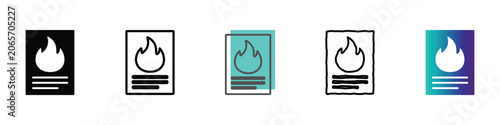 Foto Set of fire icons representing different styles and designs for warning signs