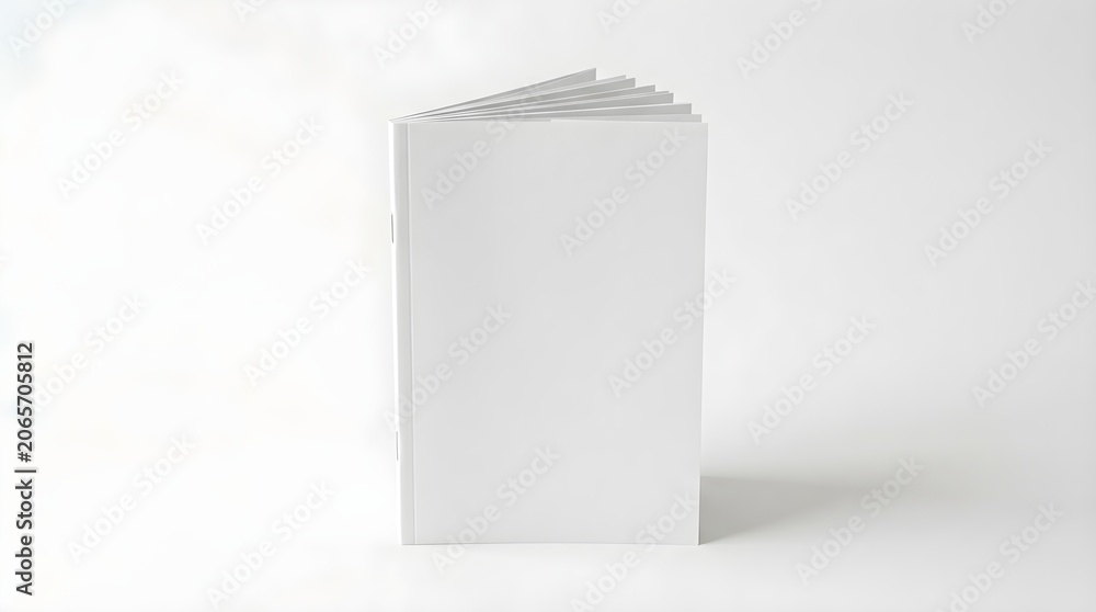 Obraz premium Blank white brochure or booklet mockup standing upright, isolated on white background