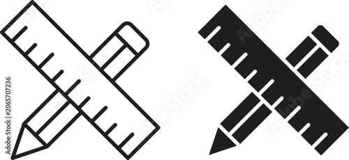 Bild auf Leinwand Pencil and ruler icon flat and stroke style pack on white background
