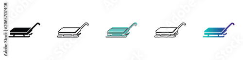 Foto Sled icon set with different styles and color gradients for winter activities
