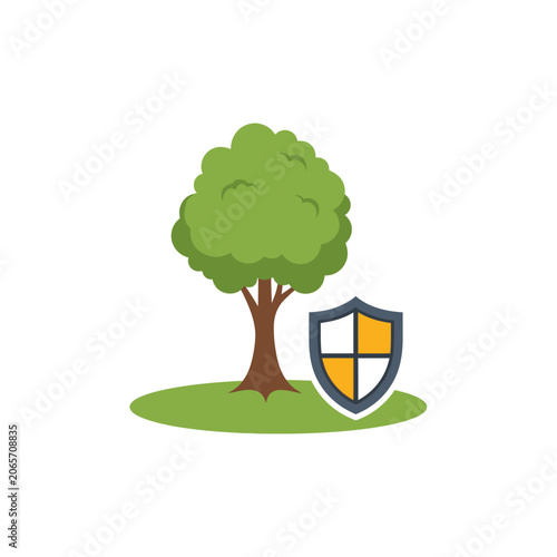 Green tree and shield icon symbolizing environmental conservation
