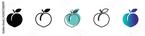 Tableau sur toile Collection of stylized peach icons in various artistic representations
