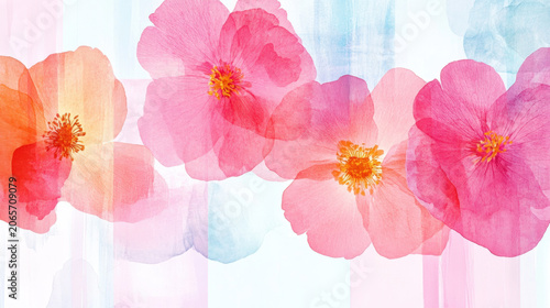 Abstract watercolor-style flower merging with falling rain droplets and soft blends