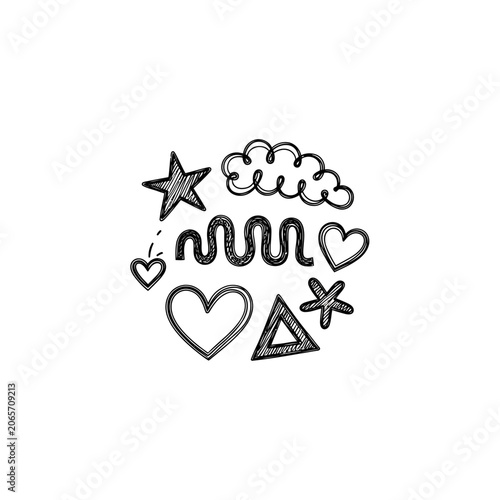 Hand drawn sketchy doodle shapes set on white background