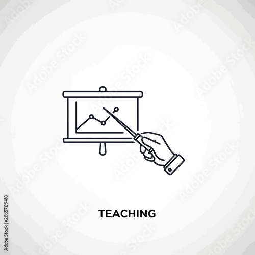 Hand holding pointer at business line graph icon