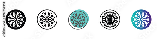 Fotografie Collection of diverse dartboard icons representing game and sport