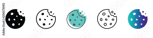 Tableau sur toile Collection of bitten cookie icons in various styles and colors