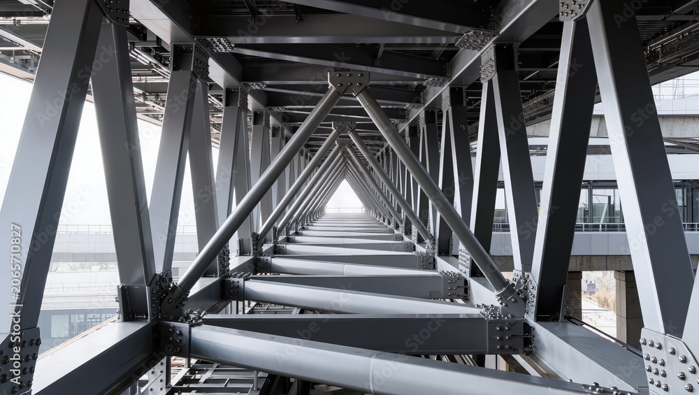 Naklejka premium Abstract Industrial Steel Framework Background, Geometric Metal Structure Pattern and Structural Engineering Architecture