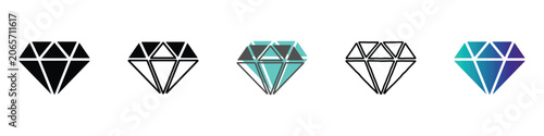 Tableau sur toile Collection of diverse diamond icons representing different styles and colors