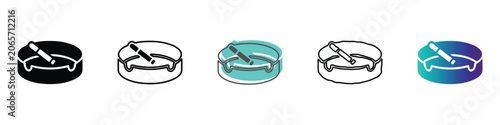 Fotografía Collection of ashtray icons with a cigarette resting on the edge