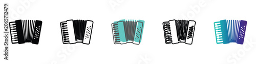Slika na platnu Collection of accordion icons in various styles and colors for musical represent