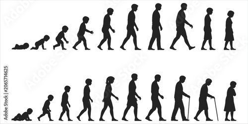 Foto Silhouettes Showing Human Life Cycle from Infancy to Old Age in Two Rows evoluti