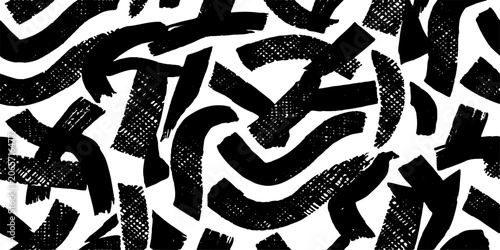 Black and white abstract brush stroke pattern, dynamic and energetic design, modern graphic resource.