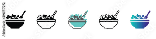 Fotografia Collection of salad bowl icons with fork and spoon in various styles