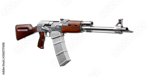 Bild auf Leinwand Chrome automatic rifle with wooden stock and handguard isolated on a white back