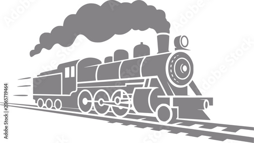 Canvastavla Vintage steam locomotive puffing smoke, traveling on railroad tracks