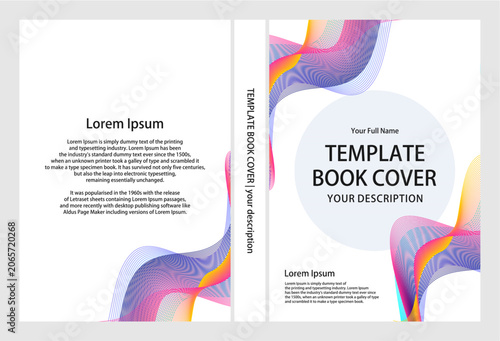 Book cover template design with colorful abstract shapes.
