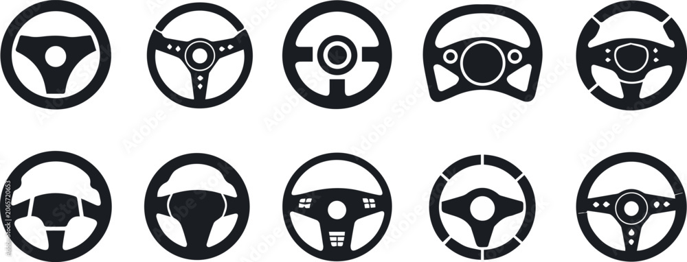 Fototapeta premium steering wheel icon variations flat outline symbols