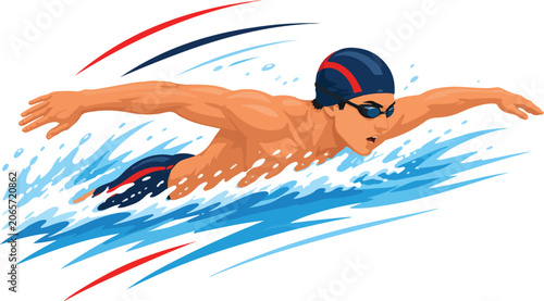 Cuadro en lienzo Swimmer Performing Butterfly Stroke in Water swimming