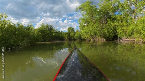Immersive POV from a kayak - paddling on Boedecker Reservoir in Loveland, Colorado, on calm lake or river