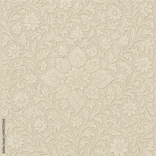 light  grey beige  color floral pattern on light background. trendy ethnic wear ideal for fabric and clothing front panels and all-over prints , wall paneling