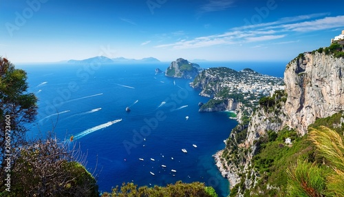 capri island in summer seen from belvedere di tragara gulf of naples campania italy