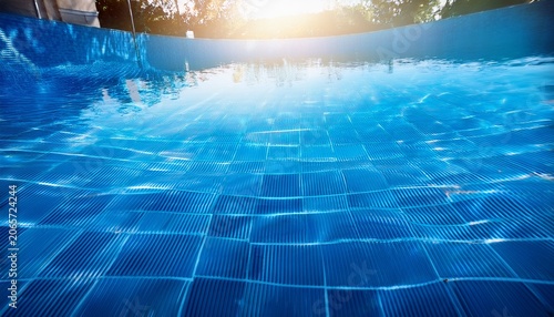 abstract blue swimming pool water background and sun light