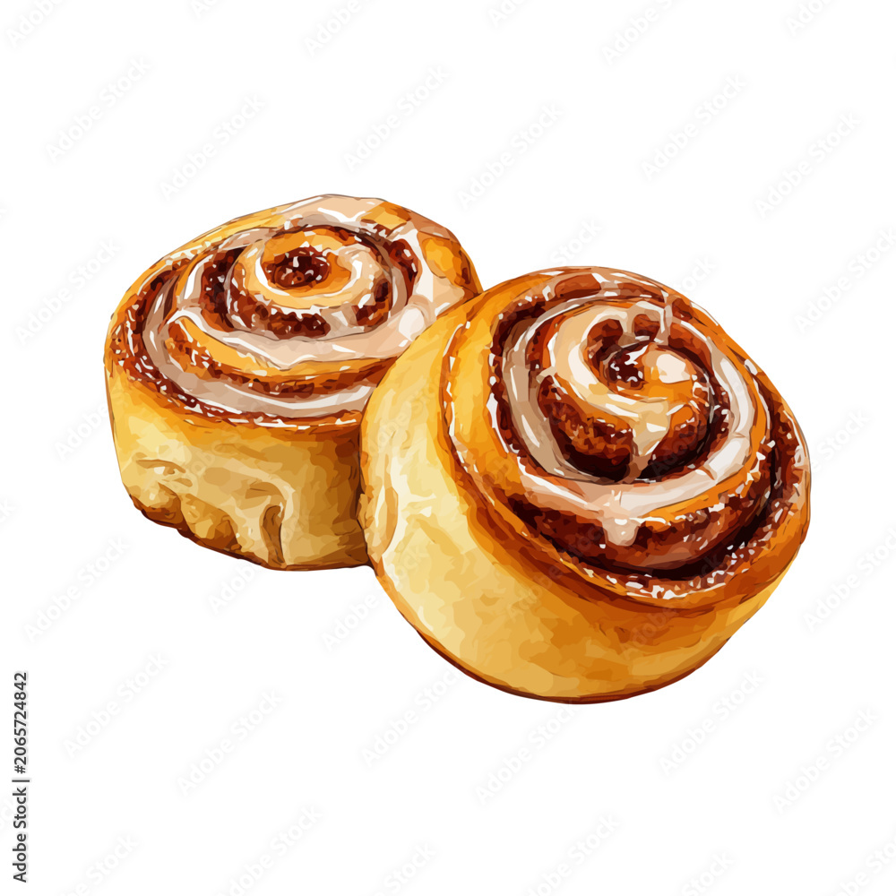 Fototapeta premium Cinnamon Rolls, watercolor design element isolated on white background