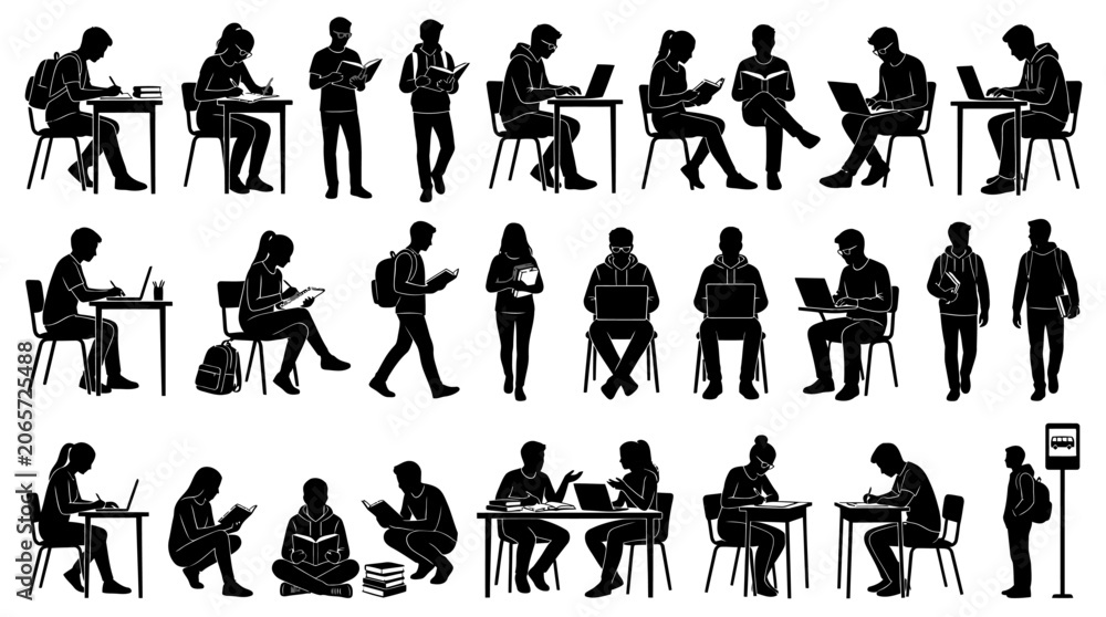 Obraz premium Silhouettes of people sitting and standing.